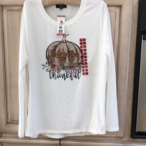 Thanksgiving Modern Canvas top thankful sz XL white NWT